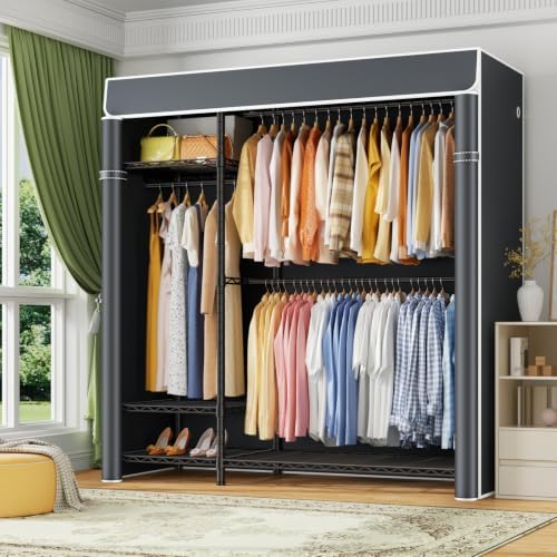 ULIFHOME F7C Clothes Rack with Cover, Covered Clothing Rack Heavy Duty - Image 2