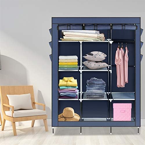 Knocbel Closet Organizer Freestanding Clothes Garment Rack Portable Closets Non-Woven Fabric Cover Wardrobe with Storage Shelves & Hanging Rod, 50" W x 17.7" D x 69" H Dark Blue - Image 6