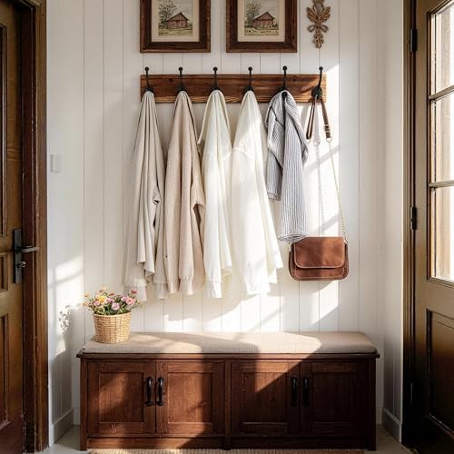 WEBI Rustic Coat Rack Wall Mount,24" Long 6 Cast Iron Coat Hooks Wall Mounted,Heavy Duty Wood Wall Coat Hanger Hooks for Hanging Coats,Jacket,Clothes,Backpack,Farmhouse,Brown - Image 6