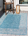 Unique Loom Outdoor Border Collection Area Rug - Floral Border (6' 1" x 9' Rectangle, Aqua/ Ivory) by UniqueLoom