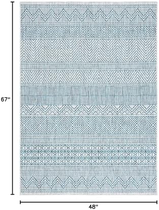 SAFAVIEH Washable Rug Outdoor Courtyard Collection - 4' x 5'7", Grey & Teal, Non-Shedding & Easy Cleaning, Ideal for Patio, Backyard, Mudroom (CY8196-37212) - Image 6
