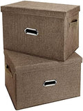 Large Linen Fabric Foldable Storage Bins with Removable Lid and Handles, Washable Storage Box Organizer Containers Baskets Cube with Cover for Bedroom,Closet,Office (Coffee, Large(2-Pack)) by Unknown