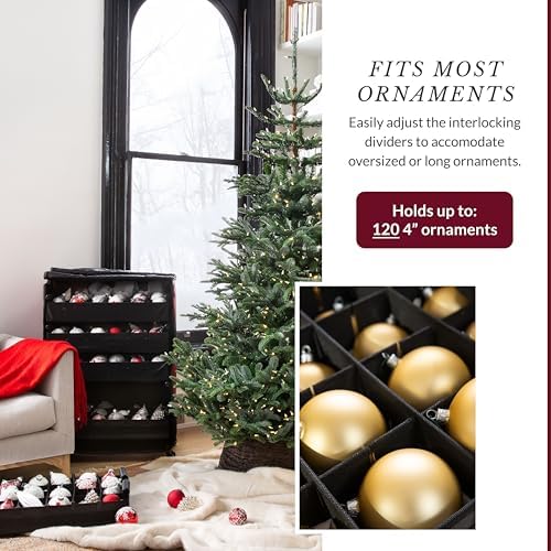 Balsam Hill Deluxe Rolling Ornament Chest - 120pc Christmas Decoration Storage with Dividers & Trays - Image 4