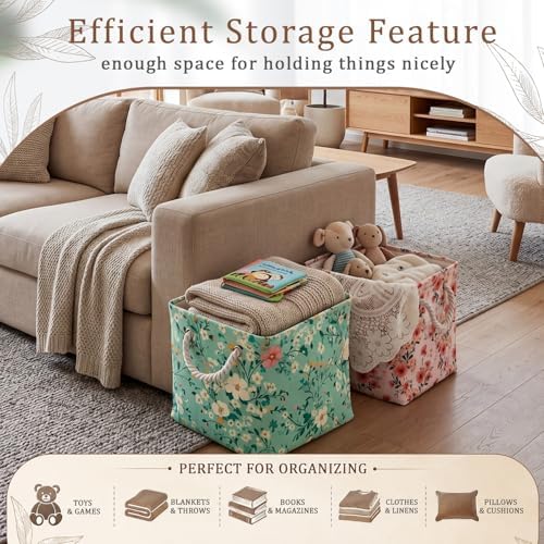 6 Pack Boho Floral Storage Bins 6 Pack, 11 Inch Cube Fabric Storage Baskets - Image 6