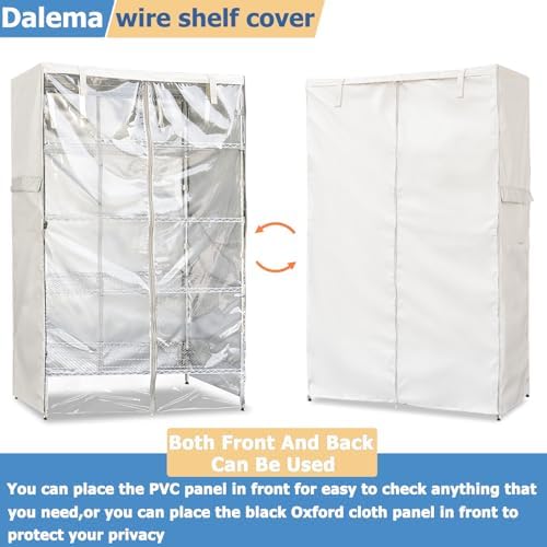 Wire Rack Covers,Heavy Duty 600D Dustproof Waterproof Storage Rack Covers for Metal Shelves,Storage Shelf Cover with Zipper for Wire Shlef,60''W x 24''D x 71''H,Beige with Clear Front - Image 4