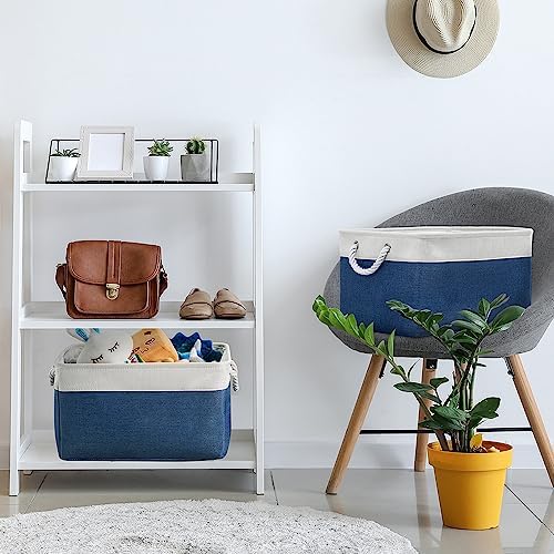 TheWarmHome Organization and Storage Basket for Organizing - X Large 3 Pack 17.7L×13.8W×9.8H in Collapsible Storage Bin for Shelves, Basket for Gifts Empty Toys Organizer Gift (White & Jean Blus) - Image 3