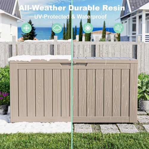 Outdoor Waterproof Resin Storage Deck Box Lockable Outside Bench UV Resistant Bin Patio Porch Furniture Pool Float Garden Tool Cushion (Grey, 85 Gallon) - Image 3