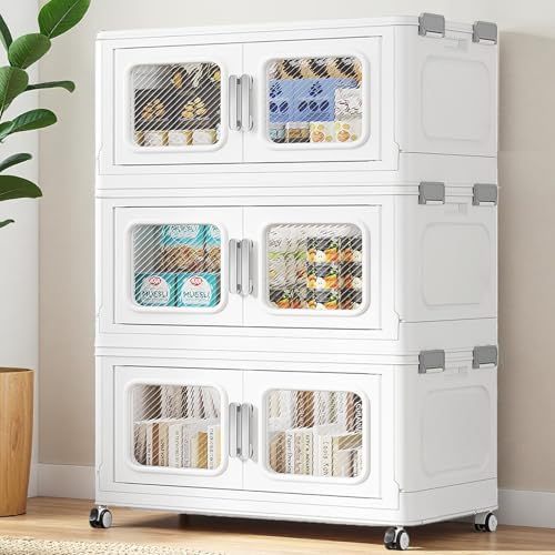 BROVIEW 450 Qt/114 Gal Stackable Storage Bins with Lids, 3 Pack, White by BROVIEW-EnjoytheArtofLife