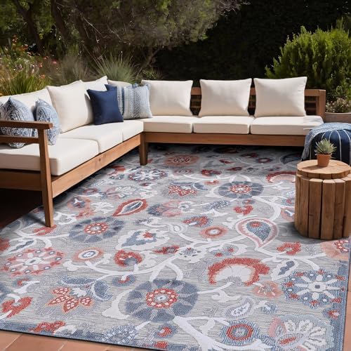 Luul Home Floral Indoor Outdoor Rugs 6x9 Large Area Rug for Living Room, Patio Decor, Kitchen, and Entryway Rug, Washable Stain Resistant Outside Carpet Multi 6 x 9 - Image 7