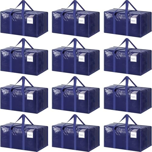 12 Pack Extra Heavy Duty Large Moving Bags with Strong Zipper, Dark Blue by Fygrip