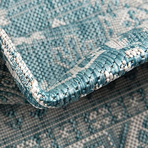 Rugs.com Outdoor Aztec Collection Rug – 8' x 11' Aqua Flatweave Rug Perfect for Living Rooms, Large Dining Rooms, Open Floorplans - Image 6