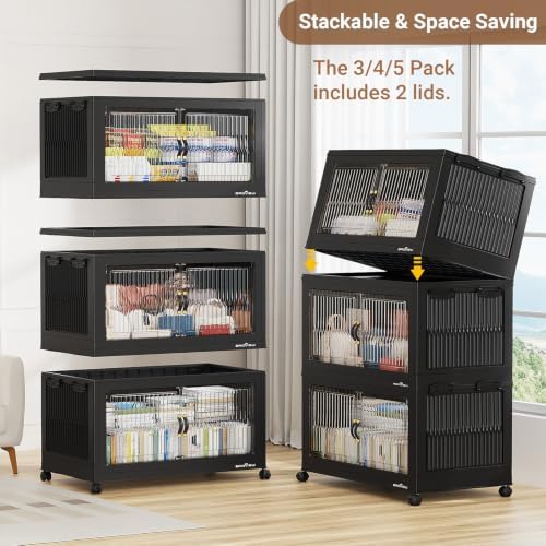 BROVIEW 1000Qt Stackable Storage Bins with Lid for Home Dorm, 5Pack Black - Image 5