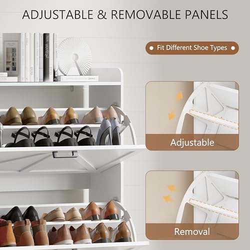 Xixini Shoe Storage Cabinet with 3 Flip Drawers, Entryway Shoe Rack, White - Image 4