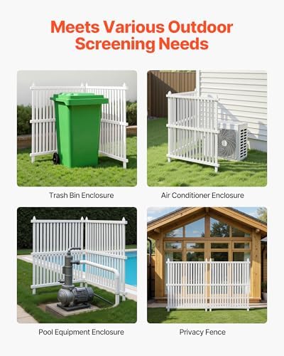 VEVOR 2 Panels Outdoor Privacy Screen, 36 x 45 in Air Conditioner Fence with 19.7 in Ground Stakes, Pool Equipment Enclosure, Strip Vinyl Privacy Fence, Ideal for Trash Can and A/C Units, White - Image 6