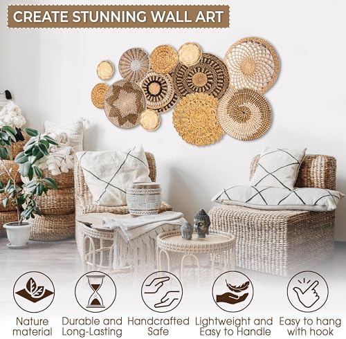 Laquedecraft Basket Wall Decor Set of 12, Natural Handwoven Wicker - Image 5