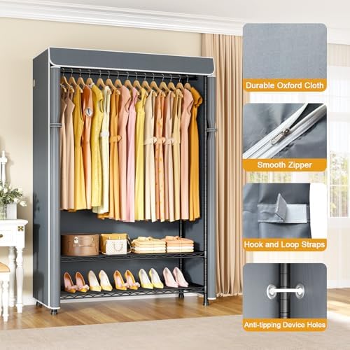 ULIFHOME H5C Plus Clothes Rack with Cover, Covered Clothing Rack Heavy Duty - Image 3