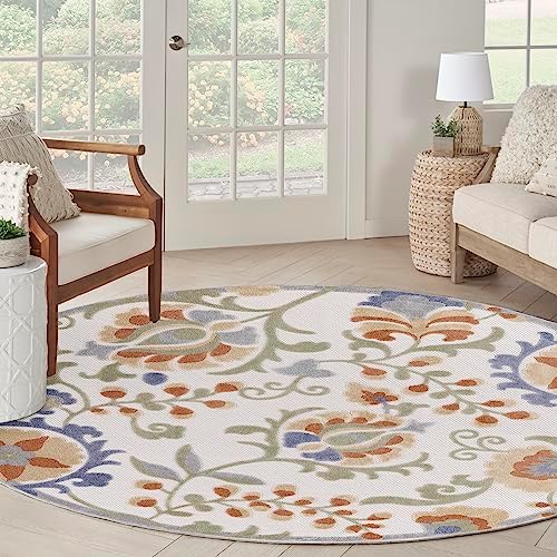 Nourison Aloha 63x63 Polypropylene Area Rug in Ivory and Blue by NourisonHome