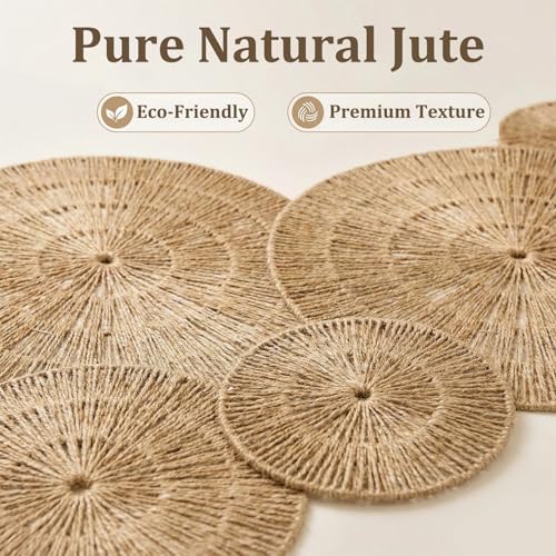 Acidea Jute Wall Decor Baskets, Set of 6 Extra Large Woven Rattan Wall Plates, Boho Decorative Wicker Hanging Baskets for Wall Arts, 22", 21", 15", 13", 11", 10", for Bedroom, Living Room, Entryway - Image 2