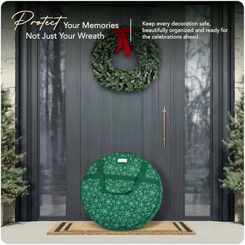 Covermates Wreath Storage Bag, 36" Diameter x 8" H, Green Snowflake - Image 2