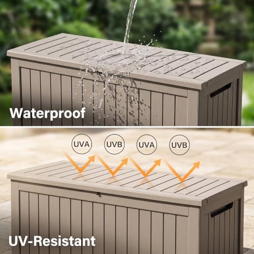 280 Gallon Outdoor Storage Box Waterproof, Lockable Resin Deck Box Large Storage Bin for Patio Furniture Cushion, Garden Tools, Pool Accessories, UV-Resistant Outside Delivery, Grey - Image 4