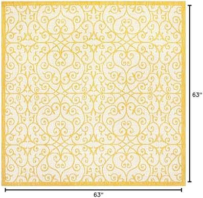 Eyely Filigree Weave Square Rug 5X5 Cream/Yellow, Indoor Outdoor Rug - Image 2