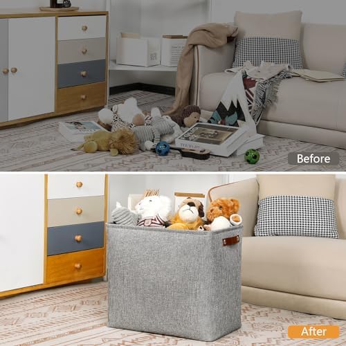 DULLEMELO Large Storage Baskets for Blankets Living Room 51L Canvas Storage Baskets for Organizing 3 Pack Collapsible Baskets Bins for Organizing Home Office with Handles (Grey) - Image 3