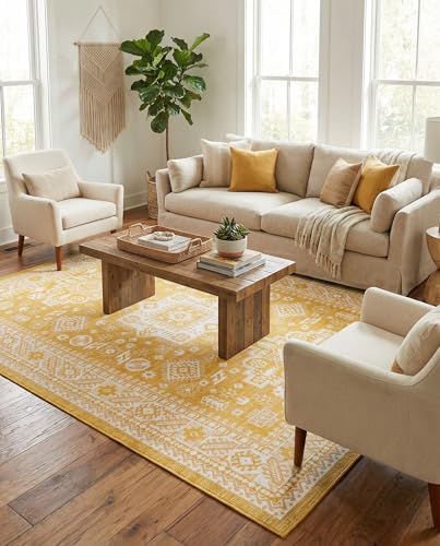 Rugs.com - Outdoor Aztec Rug – 7' 1 x 10' Yellow Indoor/Outdoor Rug – Weather Resistant Flatweave for Patios, Decks, and Porches - Image 4
