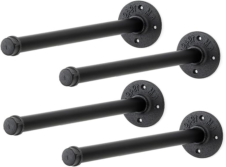 12 Inch Black Industrial Pipe Floating Clothing Rack Wall Mounted, 4 Pack by HomeExpert