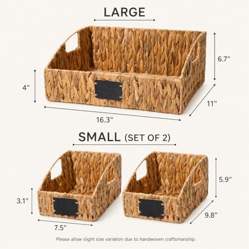 Water Hyacinth Pantry Baskets Set of 3, Chalkboard Labels - Image 5