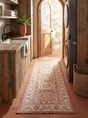 Rugs.com Outdoor Aztec Collection Rug – 8 Ft Runner Rust Red Flatweave Rug Perfect for Hallways, Entryways by Rugscom