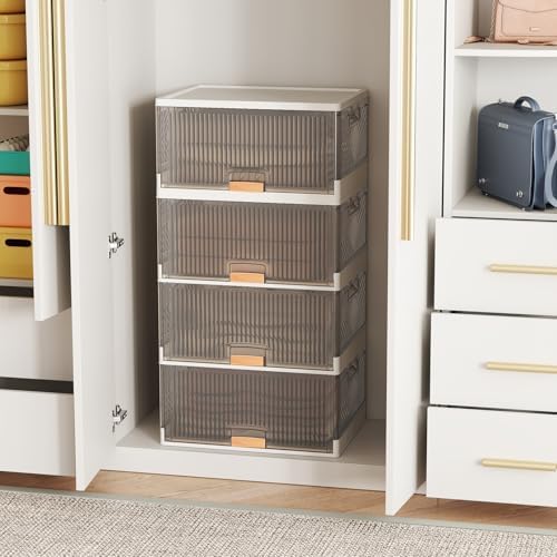 Giantex 4 Tier Stackable Storage Bins with Lids, 18 GalFoldable Shoe Storage Box with Detachable Wheels & Flip-Up Doors, Collapsible Closet Organizers and Storage Bins - Image 3