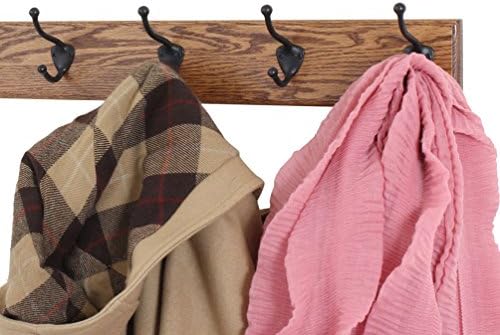 Oak Coat Rack with Oil Rubbed Bronze Hat & Coat Style Hooks (Chestnut, 20" x 3.5" with 4 Hooks) - Image 2