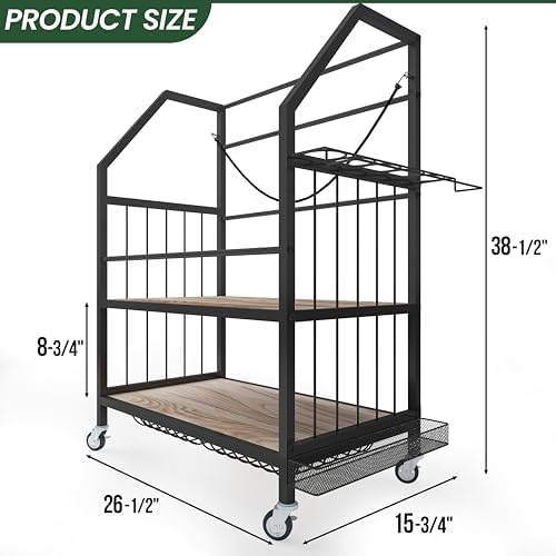 FLYJOE Golf Bag Organizer Storage Golf Bag Rack for Two Golf Bags with Clubs Holder and Golf Equipment Accessories Movable Lockable Wheels for Garage - Image 4