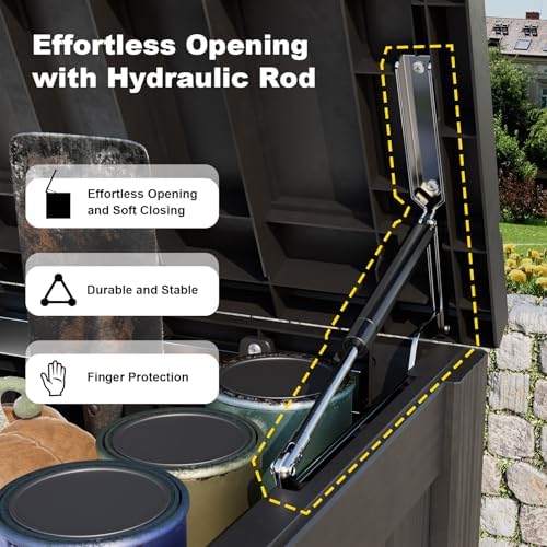 Outdoor Waterproof Resin Storage Deck Box Lockable Outside Bench UV Resistant Bin Patio Porch Furniture Pool Float Garden Tool Cushion (Black, 180 Gallon) - Image 2