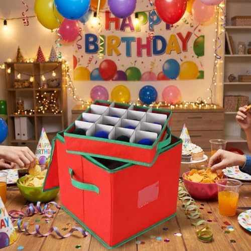Garvee 2 Pack Wedding & Party Decoration Storage Box with 128 Compartments, 13x13x13.4 Inch Foldable Organizer with Adjustable Dividers & Zippered Lid, for Ornaments, Baubles, Small Event Decor - Image 6