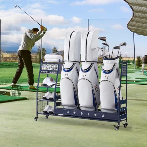 Lauren&Harold Golf Bag Organizer Garage Storage, Golf Storage Rack Stand Fits 2 Golf Bags, Golf Clubs and Other Golfing Equipment Accessories, Golf Organizer for Garage, Club, Shed, Basement - Image 5