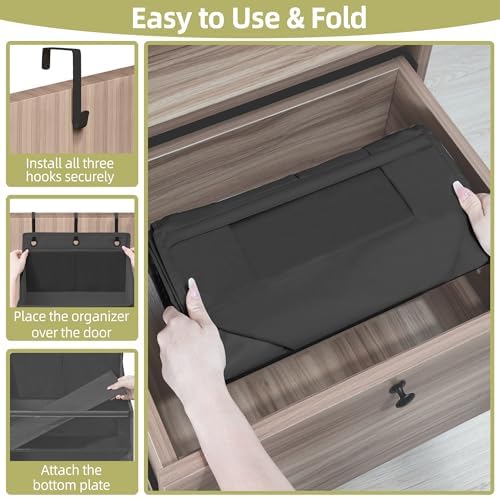 Over Door Organizer with 6 Extra Large Pockets 12 Side Pockets, Sturdy Closet Storage Rack, Hanging Storage Organizer with Clear Window for Shoes, Diaper, Bedroom, Bathroom, Black, 3-Pack - Image 6
