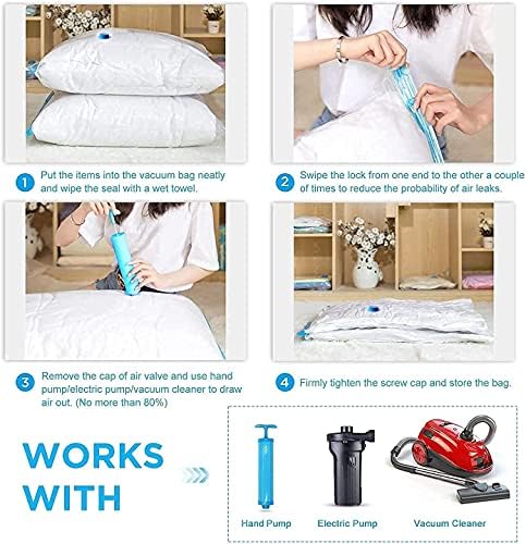 Vacuum Storage Bags(3 x Small,3 x Large, 2 x Jumbo),Various Sizes for different packing needs, Reusable for packing Comforter,Clothes,Coats,Sweater,Bedding,Blankets,Pillows,Soft Toys,Free Hand Pump for Travel and Moving!Save 80% Storage Space - Image 6