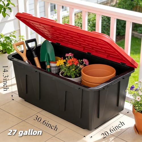 4-Pack 27 Gallon Heavy Duty Storage Bins Durable Polypropylene Plastic with Snap Lock Lids Stackable Large Capacity Organizers Garage Basement Multi-Purpose Storage Containers Black and Red - Image 3