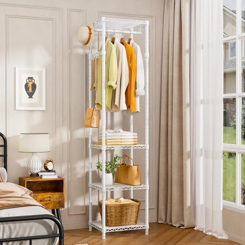 R1 Heavy Duty Clothes Rack with Storage Shelves, 448 Lbs Load, White - Image 2