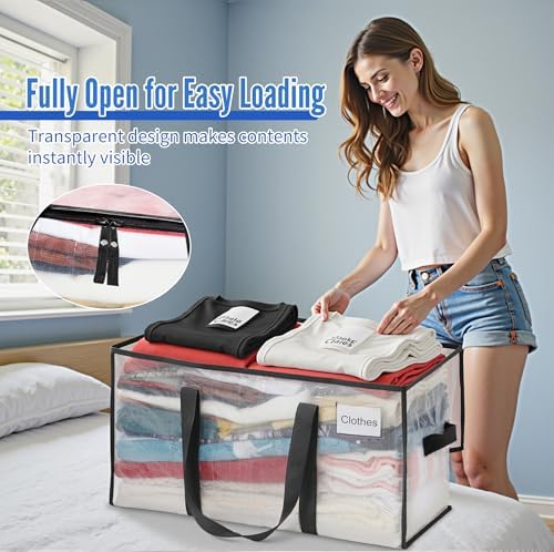 BAGAIL Heavy Duty Moving Bags with Strong Handle, Extra Large Moving Boxes, Storage Tote for Clothes, College Moving Supplies(Clear,93L-12pack) - Image 3