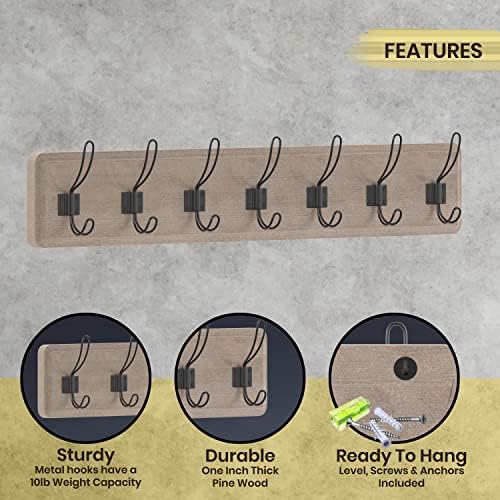 HBCY Creations Weathered Solid Wood Wall Mounted Coat Rack with Shelf, 7 Hooks, 34" Long - Kitchen, Mudroom, Entryway, Bathroom - Includes Mounting Hardware, Coat Hanger, Dog Leash Hooks, Towel Rack - Image 5