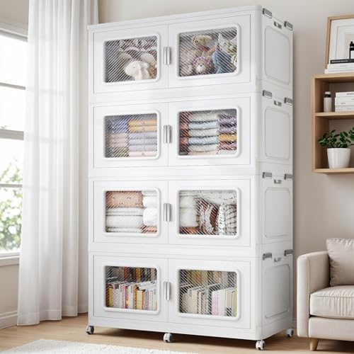 BROVIEW 1200 Qt Extra Large Stackable Storage Bin with 4 Lid, 4 Pack White by BROVIEW-EnjoytheArtofLife
