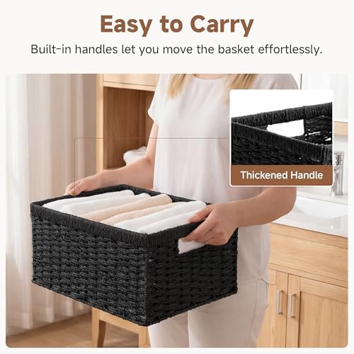 StorageWorks Wicker Storage Baskets for Organizing, Black Baskets, 2-Pack - Image 3