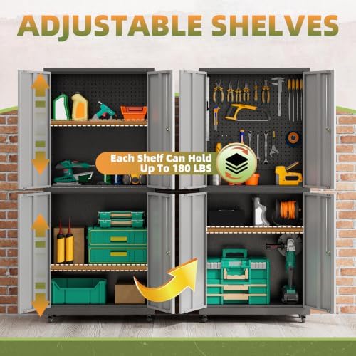 71''H Garage Storage Cabinet with Wheels, Meatl Storage Cabinet with Lock - Image 4