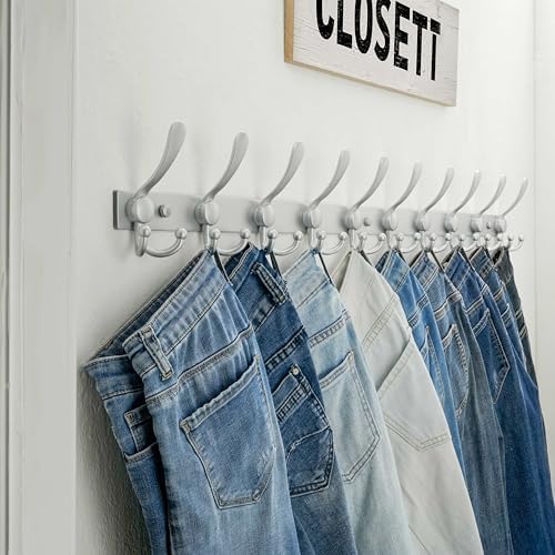 Dseap Coat Rack Wall Mount 37 Inch, Heavy Duty 12-Gauge Base vs Flimsy 1mm, Double-Thick Solid Anti-Snap Hooks, 16” Stud-Mount, Stainless Steel 10-Hook Hanger for Closet Entryway, Silver - Image 6