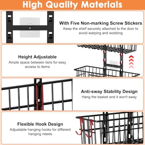 Hongtamoya Over The Door Organizer, Adjustable Hanging Door Organizer with 6 Wire Baskets 5 Hooks, Metal Behind The Door Storage for Pantry Closet Bedroom Bathroom Cabinet Kitchen Laundry Room, Black - Image 6