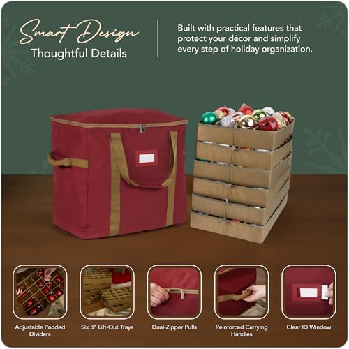 Covermates Adjustable Ornament Storage Bag, 19.25" W x 13" D x 18.5" H, Red - Image 4
