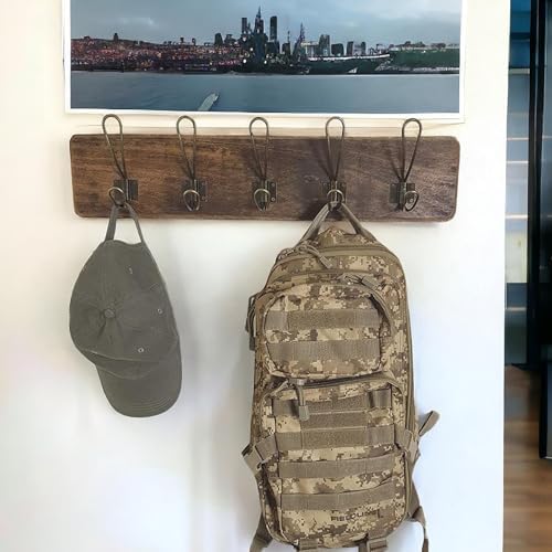 Coat Rack Wall Mount, Reclaimed Wood Board 24 Inch, 5 Bronze Hooks, Natural - Image 2