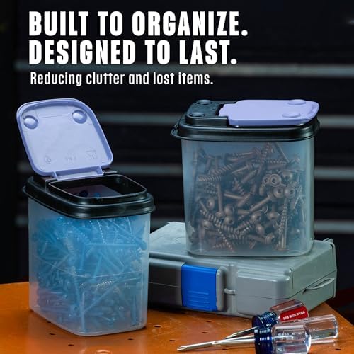 Buddeez Stackable Hardware Storage Bins, 1 Quart, 12-Pack, Blue Lids - Image 7
